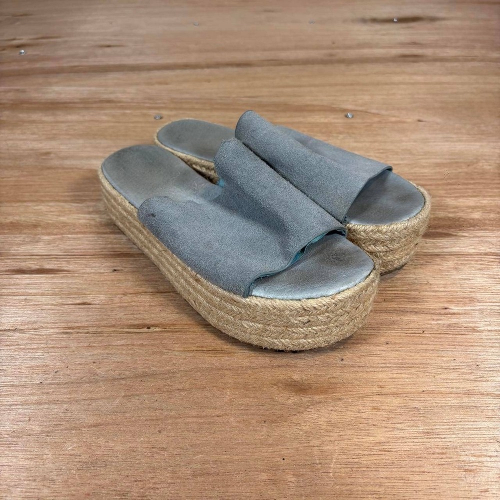 Cool My Shoes Women's Blue Suede Espadrille Platform Slide Sandals Size 7 EUR 38